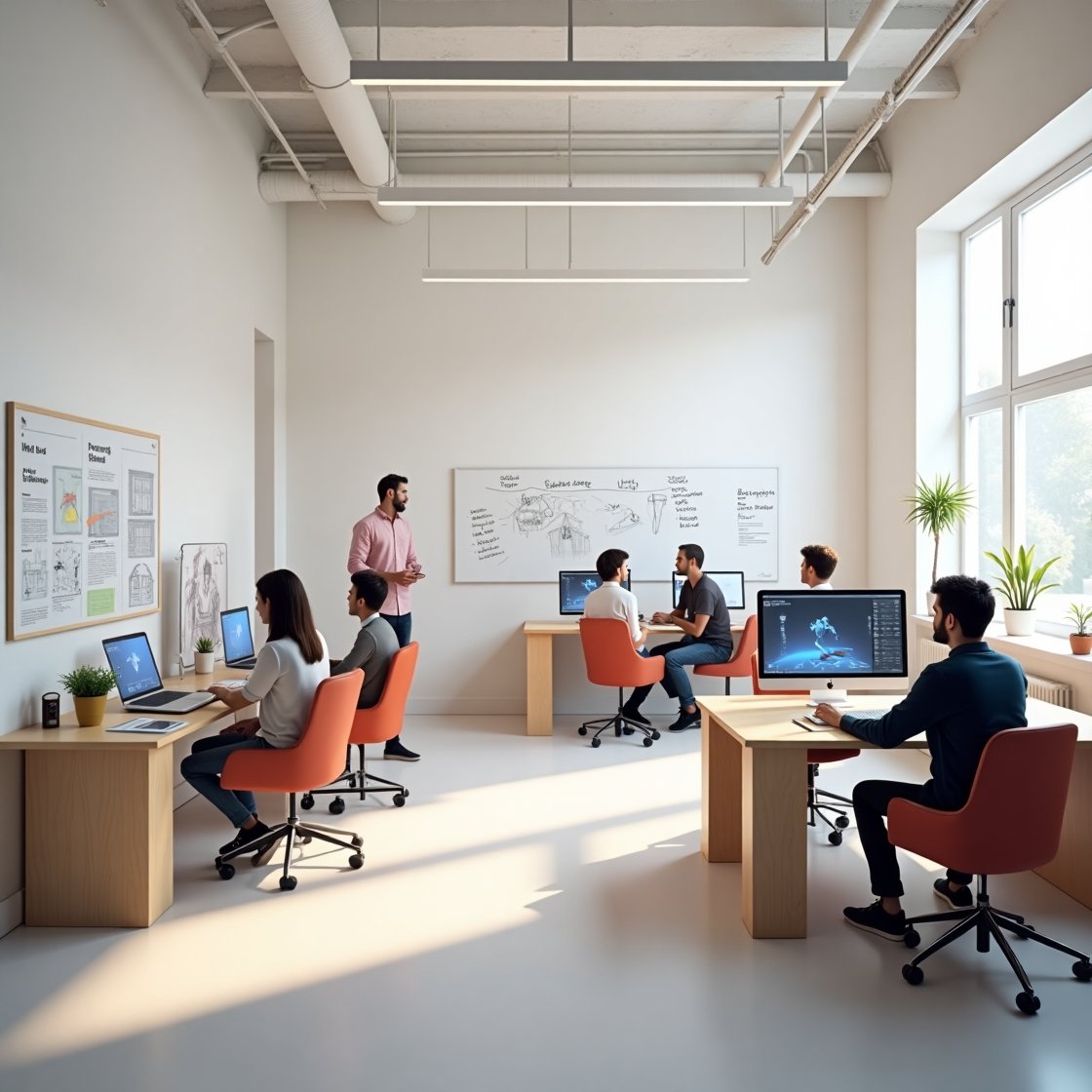 Visual breakdown of the 3 stages of game development: pre-production with concept art and planning, production with coding and asset creation, and post-production with testing and launch preparation.