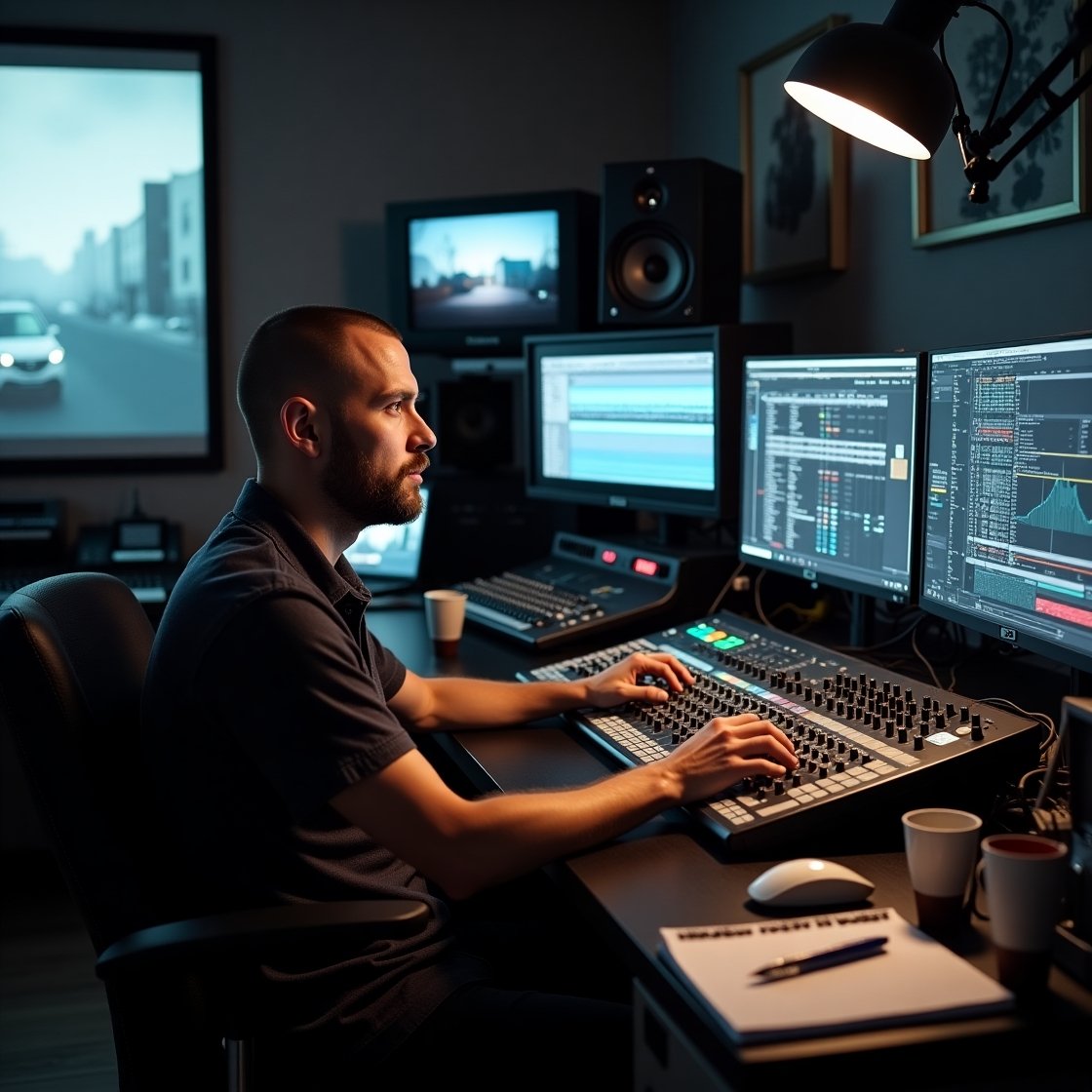 Visual explaining post-production, showing stages like editing, sound design, color correction, and visual effects in film, TV, or music production.